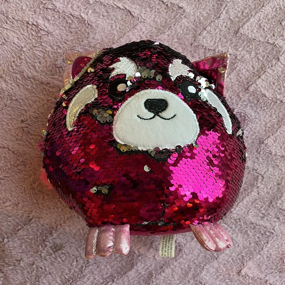 Sequin flip, pink metallic stuffed animal fox - Picture 3 of 5